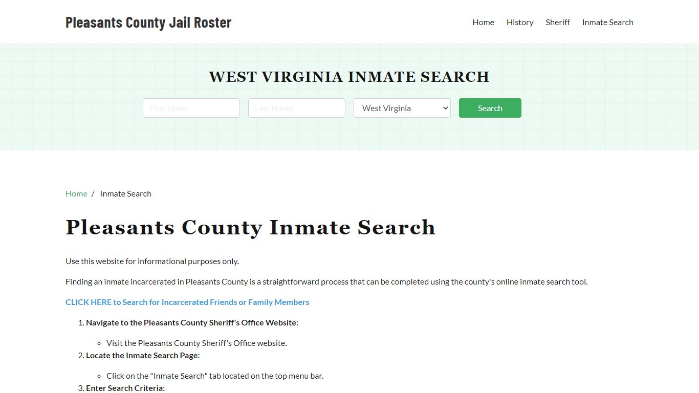 Pleasants County, WV Detainee Lookup