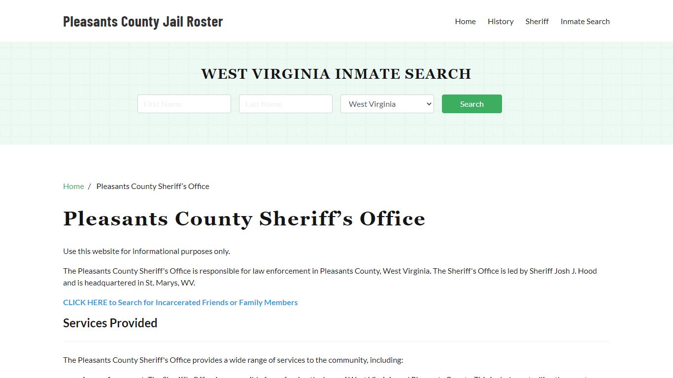 Pleasants County Sheriff Office, WV, Arrest Warrants Search